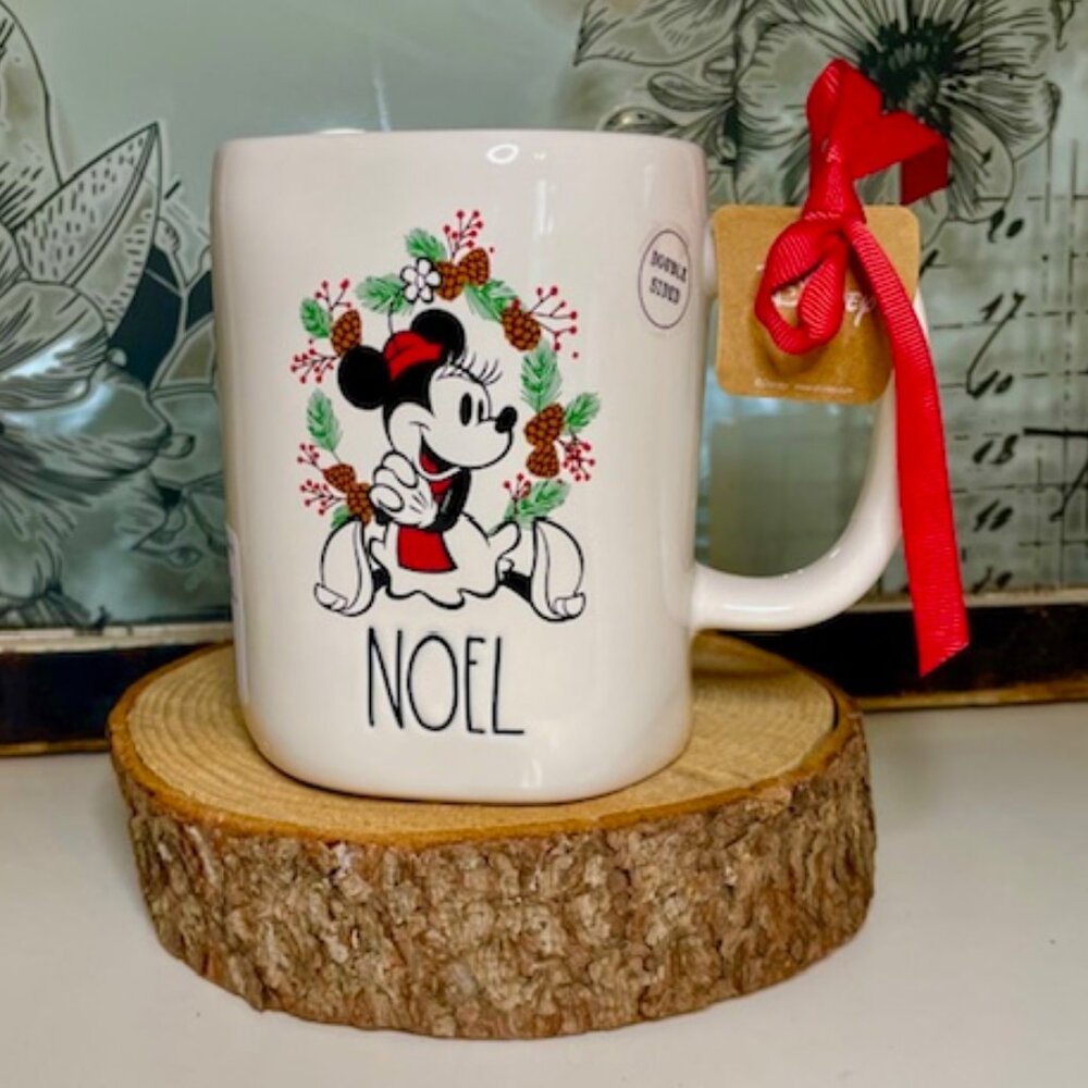 NEW Christmas Rae Dunn Disney Minnie Mouse Noel Mug Double Sided - Red Interior
